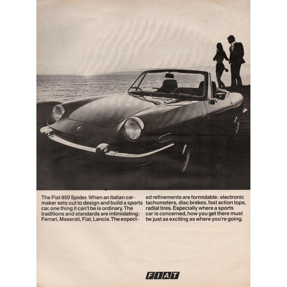 Fiat 850 Convertible Spider Italian Sports Car Vintage‎ Date Night Print Ad 1970
